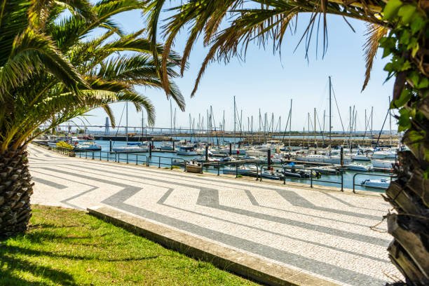 Beautiful view on a dock with boats and yachts, Figueira da Foz, Portugal